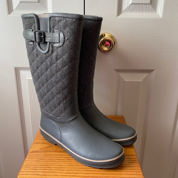 Sperry Shoes - Sperry Topsider Gray Quilted Tall Waterproof Rubber Rain Boot SZ 8